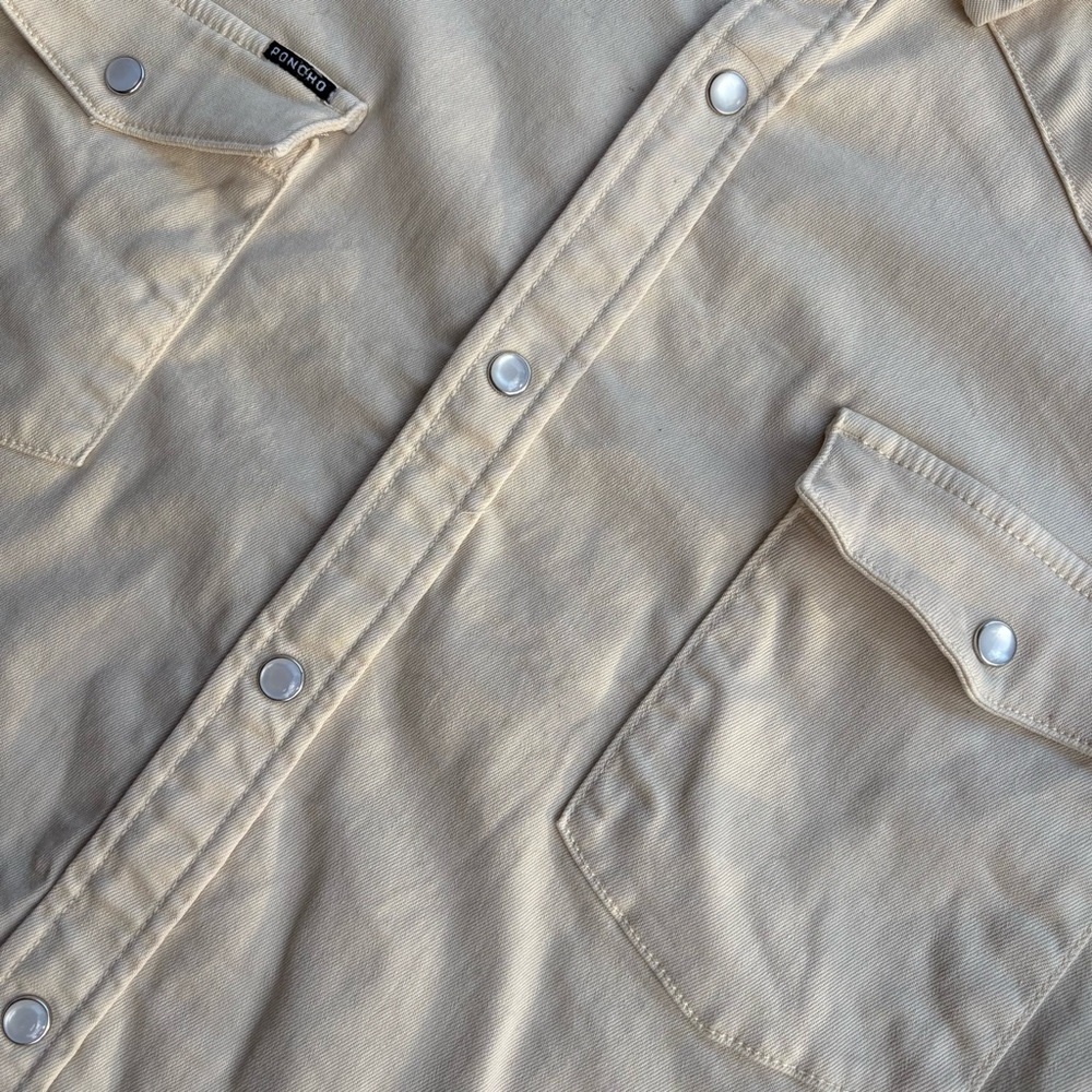 Poncho Western Long Sleeve Pearl Snap Shirt Men's XL Heavy Duty Canvas Tan - Picture 6 of 8